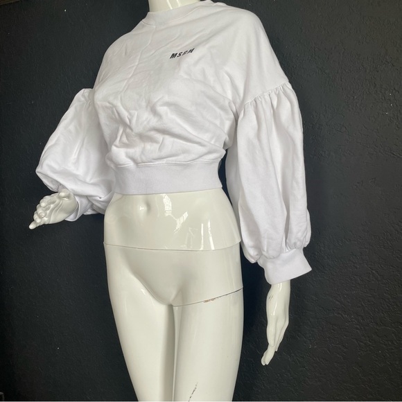 MSGM Puff Sleeve Crop Sweater Top Cotton - Picture 6 of 16